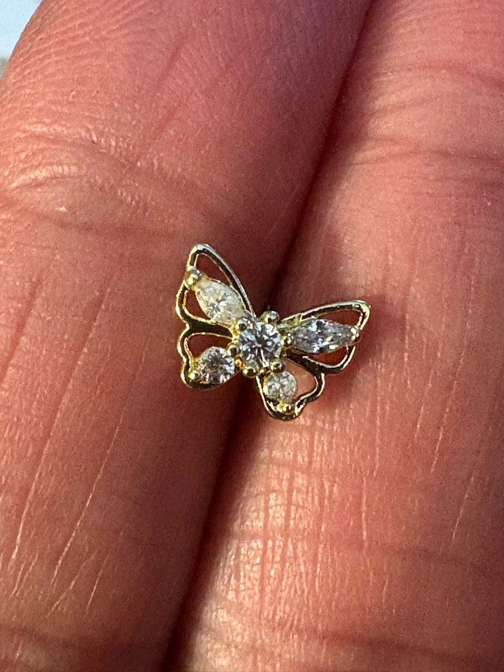 Nose Ring- Stud 20G Copper butterfly Gold Tone Zirconia
